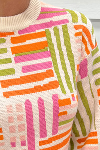 Dear-Lover Maglione da Donna all'Ingrosso con Motivo a Rose e Linee, Collo Tondo e Maniche a Sbuffo - Product Image 4