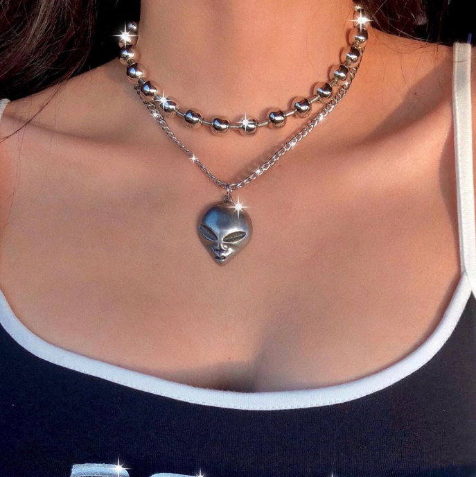 XG1157 металлическое ожерелье в стиле хип-хоп с круглыми бусинами индивидуальное двойное ожерелье с трехмерным лисьим лицом