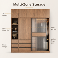 Armoire moderne à portes coulissantes en bois naturel, meuble de chambre à coucher pour petit appartement, combinaison de placard coulissant en verre