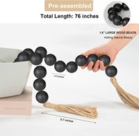 Décorations de table basse pour la maison, style bohème, rustique, campagnard, grande guirlande de perles en bois noires avec pompons