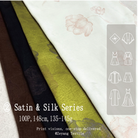 Tissu satiné en polyester froissé imprimé de motifs floraux de lotus dessinés à la main, matériau pour robes, chemisiers, rideaux et textiles de maison