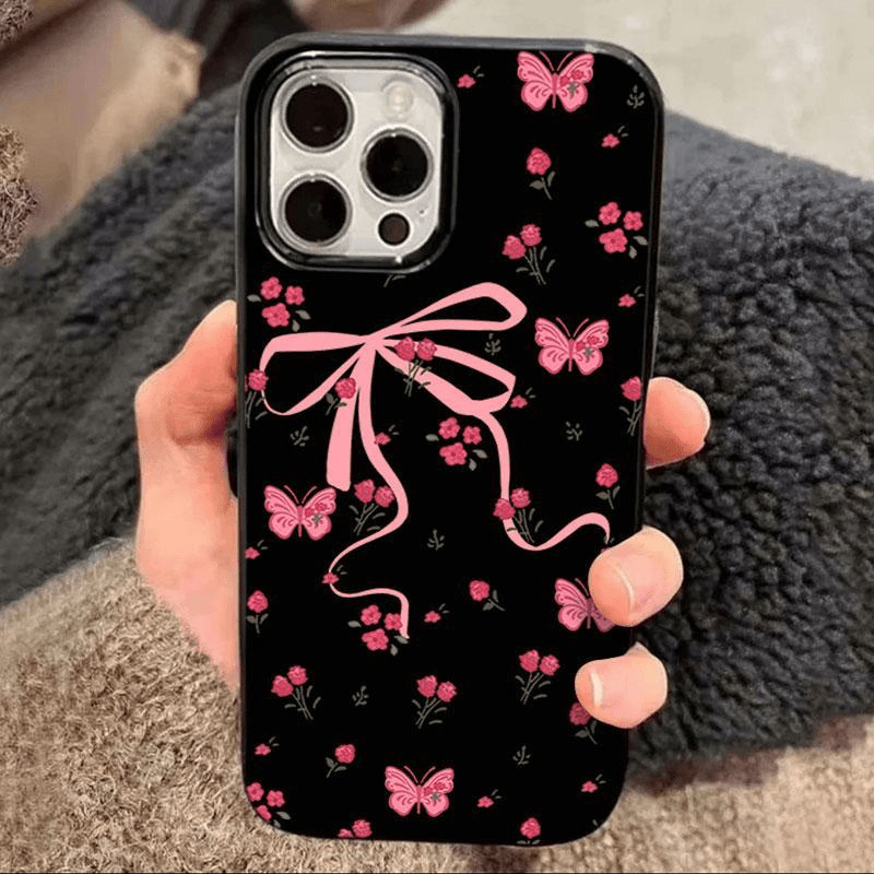 Pink Bow [Black Large-Hole Jelly Case]