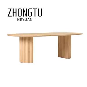 Nouveau style nordique Oblong Naturel <span class=keywords><strong>Ellington</strong></span> Piédestal Ovale Table À Manger Chaise Ensemble 4 6 Places Moderne En Bois Établi Personnalisé - Product Image 1