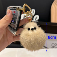 Porte-clés en fourrure de vison véritable, petit renard en peluche, breloque de téléphone, breloque de sac à dos douce et mignonne, cadeau d'anniversaire
