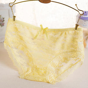 <span class=keywords><strong>Culottes</strong></span> transpirables para mujer, bragas con lazo de encaje, ropa interior de tiro medio Floral de corte alto, bragas de punto triangulares para mujer, característica hueca - Product Image 2