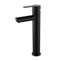 Robinet de lavabo haut moderne noir mat en acier inoxydable SUS 304, mitigeur rond monotrou pour lavabo sur colonne