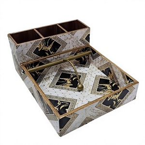 Organisateur de bureau en bois fait main au design naturel avec tiroirs, support multifonctionnel pour stylos et couverts, minimaliste, autoportant, écologique pour la cuisine - Product Image 1