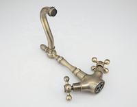 Robinet de cuisine rétro en laiton massif à double poignée, laiton antique, eau chaude et froide, 360° °   Bec pivotant - Fabrication sur mesure directe d'usine