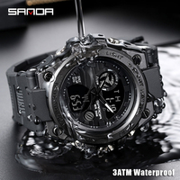 Reloj de Pulsera Sanda 739 para Hombre, Marca Original de Moda, Relojes de Cuarzo Resistentes al Agua, Relojes Digitales LED con Doble Pantalla
