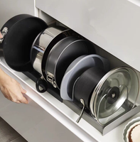 Support de cuisine avec 6 séparateurs réglables Organisateur de casseroles et poêles extensible en métal pour armoire Supports de couvercle de casseroles fonctionnels pliables