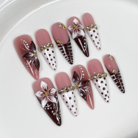 Faux ongles à presser faits main de style INS, longueur moyenne, de luxe, réutilisables, vente en gros
