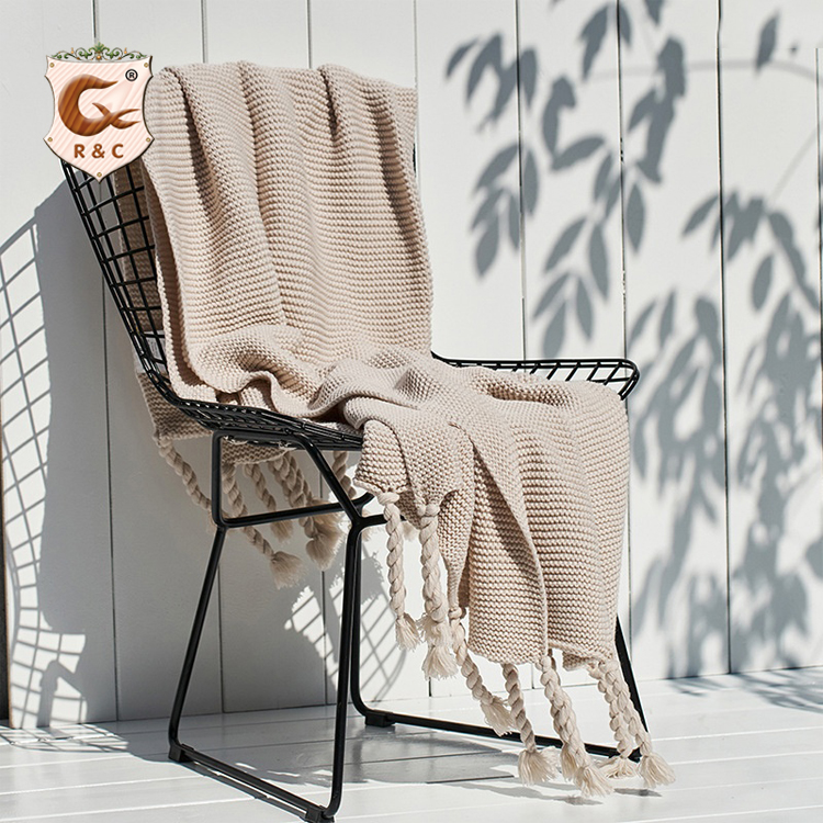 Оптовая продажа, толстое Хлопковое трикотажное одеяло с кисточками в скандинавском стиле