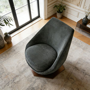 Fauteuil design avec forme sculpturale fluide en forme d'œuf, revêtement en cuir suédé et base en fibre de verre pour maison et hôtel de luxe - Product Image 4
