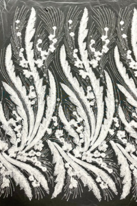 Tissu en dentelle de <span class=keywords><strong>tulle</strong></span> brodé de fleurs 3D blanches G3663 avec perles et paillettes pour robes de mariée, robes de soirée, couture nuptiale - Product Image 6