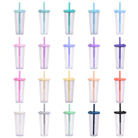 24OZ Kunststoff becher Wieder verwendbare Blase BOBA Tee tassen Doppelwandige Kunststoff-Trinkwasser flasche mit Stroh Custom Tumbler