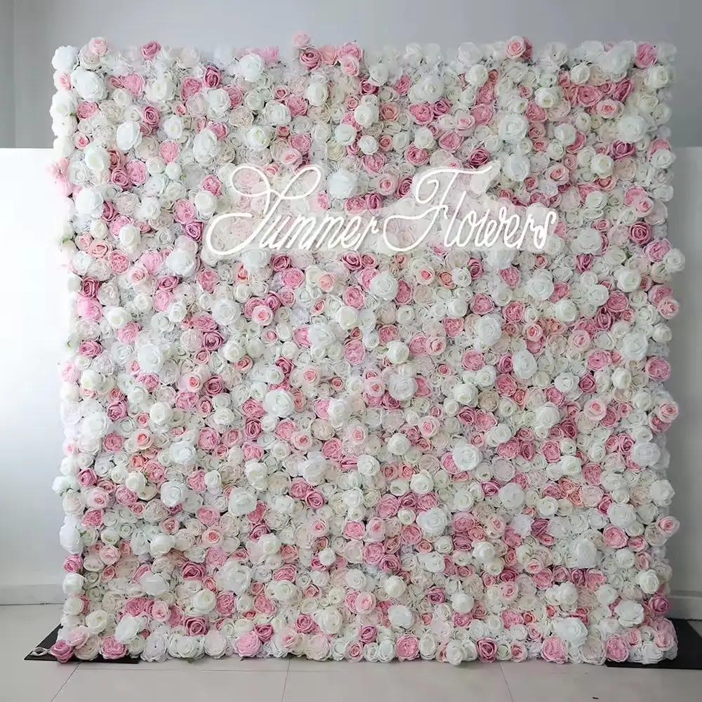 2024 Neues Design Stoff Blumenwand Stoff Kulisse Hochzeit Dekoration Rose Blumen künstliche Blumenwand