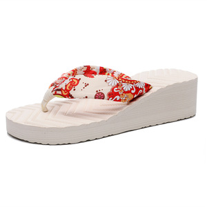 <b>Summer</b> New Women's Thick Bottom Slippers Bohemian Silk Ribbon Ethnic Fashion Outwear Beach Slippers - Product Image 4