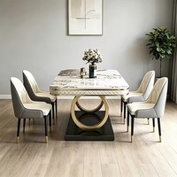 Nouvelle table à manger rectangulaire en marbre avec pieds en acier inoxydable, chaises Bjflamingo, ensemble de table à manger de luxe italien pour la maison