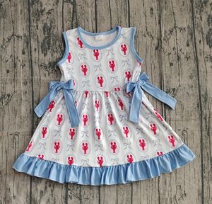 Robe GSD3455 RTS pour bébé fille, rouge, avec nœud et motif de batte de baseball, sans manches, respirante, longueur genou, à fleurs, vente en gros - Product Image 3