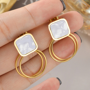 designer bulk wholesale clip stud <b>set</b> <b>square</b> shell 18k gold hoop stainless dangle fine women fashion plated jewelry earrings - Product Image 4