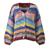 Cardigan en laine fait main pour femme, style formel, respirant, couleur bonbon, avec boutons, en crochet, automne-hiver, tricoté, à manches chauve-souris et bordure en fourrure