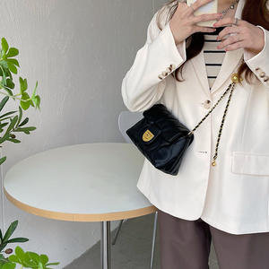 White Quilted Mini Shoulder Bag With Chain Strap 7 Inch Solid Color <b>Lock</b> Closure Women's Crossbody Bag - Product Image 4