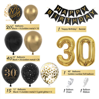 Kit d'arche de ballons en latex noir et or pour 18e anniversaire, forme sphérique, pour fête et célébration, métallisé épaissi