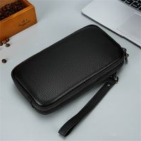 Tas Clutch Bisnis Pria Multifungsi Kapasitas Besar Tas Ponsel Resleting Ganda Kasual Bahan Kulit PU Lembut