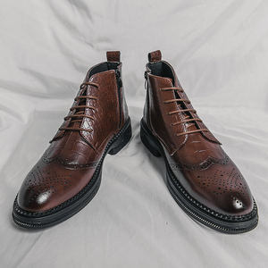 <strong>Brogue</strong> Pattern <strong>Black</strong> Brown High Top Handsome Designers Durable PU Leather Ankle <strong>Boots</strong> <strong>Men</strong> - Product Image 4