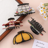Accessoires pour cheveux pour femmes, style vintage français, peinture à la bombe, rose, tulipe, fleur, papillon, style peinture à l'huile, grandes pinces à cheveux en PVC