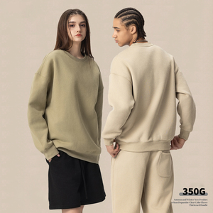 Otoño Invierno 360g Fleece Color sólido Cuello Sudadera con capucha Conjunto Tallas grandes Sudadera con capucha Bordado 3D Técnicas lavadas Hombro grueso Pull-Over - Product Image 3