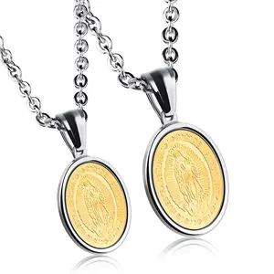 Fashionable Religious Engraved Character Stainless Steel Fashion Necklace Coin Pendant