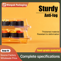 Boîte à sushi à emporter Wenpak, écologique, rectangulaire, transparente, avec couvercle anti-buée surélevé, jetable, en PET de qualité alimentaire, avec logo imprimé