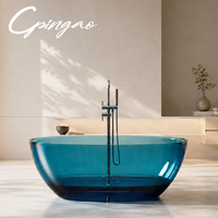 Baignoire de Luxe Moderne Transparente en Résine Pure CE pour Projet Hôtelier 5 Étoiles, Baignoire Autoportante Personnalisée en Surface Solide Transparente