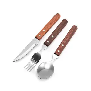 Tay cầm bằng gỗ dao, nĩa và muỗng nhà hàng phương Tây Bộ đồ ăn phương Tây thực phẩm bằng gỗ xử lý bít tết dao và Ngã Ba