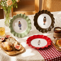 Assiettes de Noël en céramique motif Casse-Noisette, assiettes à dessert à bord ondulé, vaisselle de Noël festive, plat à salade pour cadeau de fête