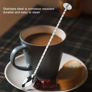 Cuillère à cocktail en acier inoxydable, manche long à design spiralé avec extrémité lestée en forme de goutte d'eau - Product Image 3