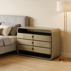 Light Luxury Three-Drawer Wooden <b>Sideboard</b> with Metal Handles Brown Dresser <b>for</b> Living Room Dining <b>Kitchen</b> or Hotel Use - Product Image 5