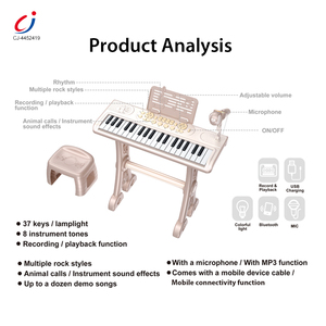 Clavier électronique <span class=keywords><strong>pour</strong></span> enfants Chengji, 37 touches, ensemble table et chaise de musique éducative, microphone de dessin animé, jouet piano clavier - Product Image 2