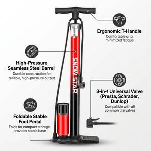 Pompe à vélo professionnelle avec manomètre, manuelle en acier <span class=keywords><strong>pour</strong></span> vélos, motos et voitures 20*60cm - Product Image 2