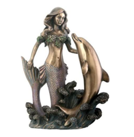 Statue de décoration de sirène avec dauphin bon marché