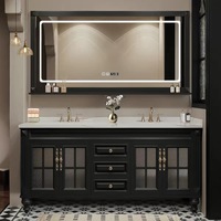 Meubles-lavabos de salle de bain modernes en bois, en contreplaqué MDF, résistants à l'eau, avec double vasque et miroir de salle de bain
