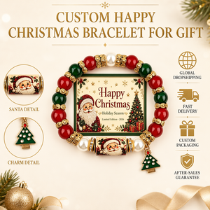 SongYi Christmas Santa <b>Beaded</b> <b>Bracelet</b> with Christmas Tree Charm, Holiday Gift <b>Bracelet</b> with Gift Box - Product Image 1