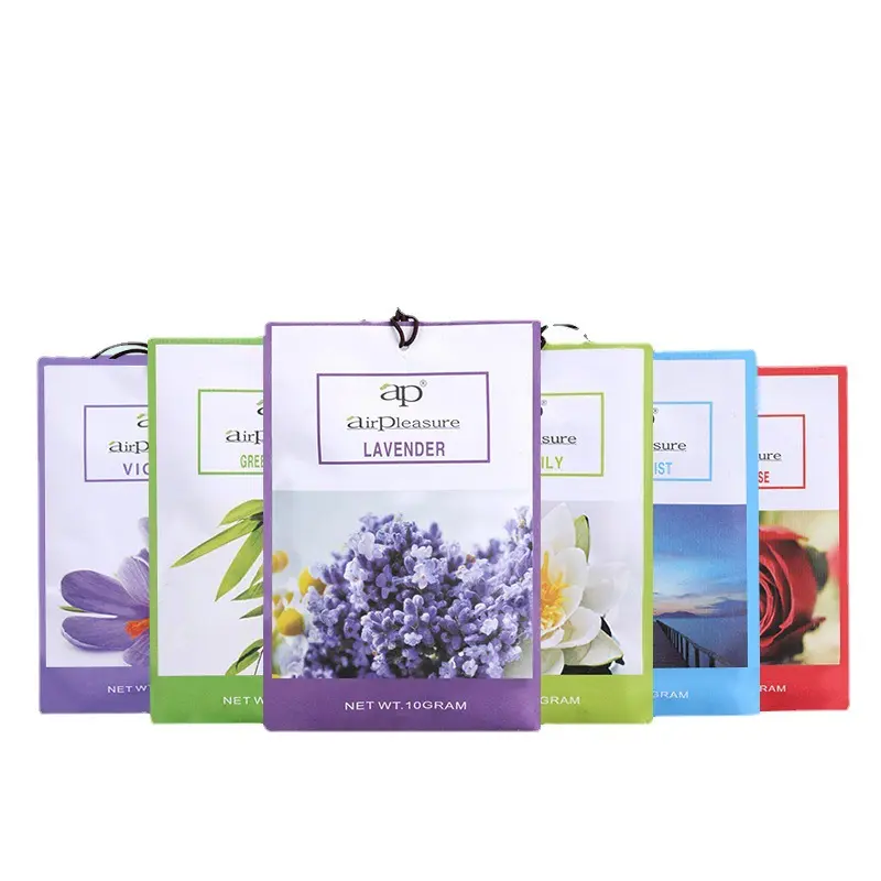 Hete Verkoop Geurzakjes Gardenia Deodorant Vermiculiet Bloemenserie Luchtverfrisser Hangende Papieren Laden Kast Kast