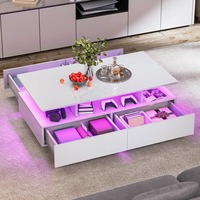 Fournisseur d'usine Table basse LED blanche à 2 couches avec 4 tiroirs Rayonnage à coins arrondis résistant aux rayures