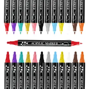 24 Kleuren Dubbele Punt Borstel Tip & Fijne Tip Vervagende Kunst Acrylverf Markers Voor Multi-Oppervlakte Gebruik Steen Canvas Glas En Hout