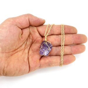 Natural <span class=keywords><strong>rock</strong></span> quartzo pingente colar irregular cristal envolvido ouro thread chakra gemstone jóias para as mulheres - Product Image 4