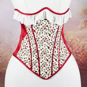 Ceinture amincissante romantique imprimée avec dentelle, 14 baleines et laçage dorsal pour un effet sablier - Product Image 4