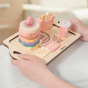 En gros, Ensemble de jeu créatif en bois pour enfants, comprenant un plateau de hamburgers et frites, jouet de <span class=keywords><strong>simulation</strong></span> de <span class=keywords><strong>cuisine</strong></span> - Product Image 6