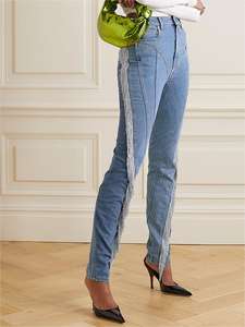 Stretch mi-taille diamant garnitures Jean coupe ajustée filles crayon pantalon strass décoration lavé Denim maigre femmes jean - Product Image 3